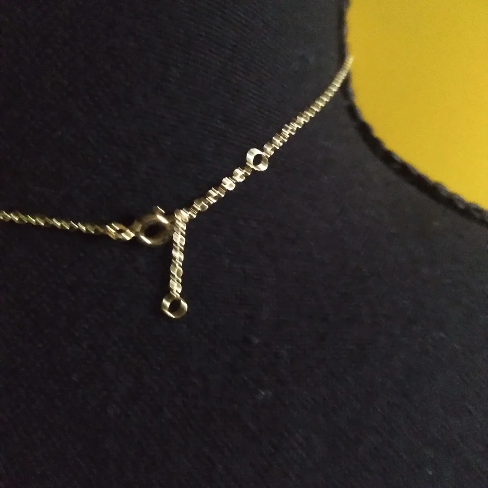 14K over 925 SS Mother of Pearl Bar Necklace 16" w/ adjustable chain - Picture 4 of 6